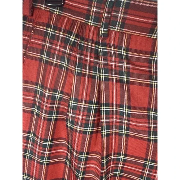 Paul Fredrick Vintage Red Tartan Plaid Wool Pants 40x30 Pleated Cuffed 80s - Picture 3 of 10
